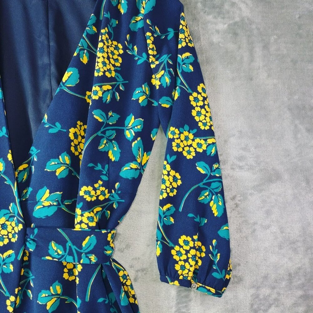 J Crew Womens 0‎ Navy Floral Wrap Dress Long Sleeve VNeck Belted Romantic Spring - Picture 7 of 11